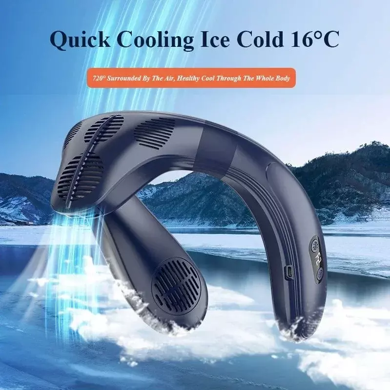 New Portable Neck Fan Neck Air Conditioner Rechargeable Semiconductor Cooling Bladeless Fan Outdoor Personal Fan Wearable Cooler