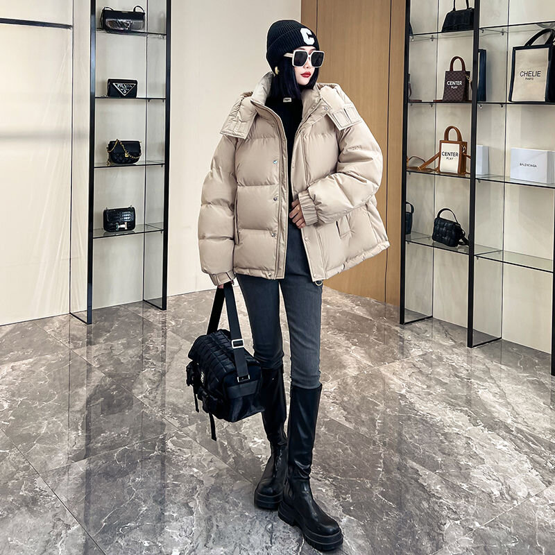 여성용 짧은 퍼퍼 재킷, 화이트 덕 다운 따뜻한 모자 코트, 경량 포장 가능한 싱글 브레스트 아웃웨어, B108, 겨울 신상