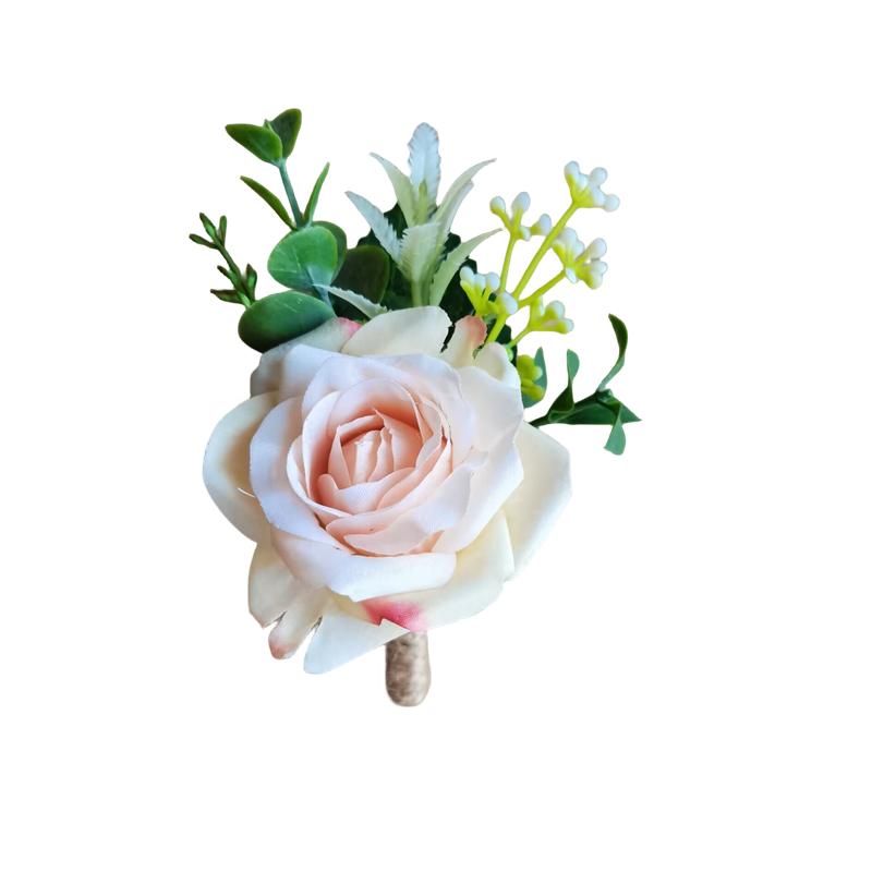 Meldel Boutonniere i nadgarstek stanik sztuczny kwiat jedwabna róża różowa panna młoda bransoletka mężczyźni broszka przypinki Groom Boutonniere
