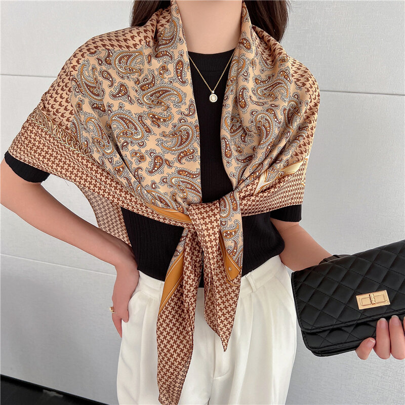 Bufanda cuadrada de seda de lujo para mujer, pañuelo de protección solar, Hijab, 2022 cm x 110cm, 110