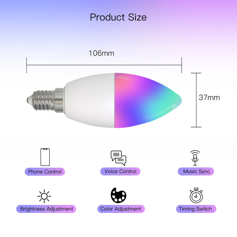 Умная светодиодная лампочка MOES с Wi-Fi, светодиодная лампочка E14, лампа-свеча 16 миллионов цветов, цветовая температура 2700-6500K, лампочка для светильника Tuya Alexa Google 90-250 В, 6 Вт