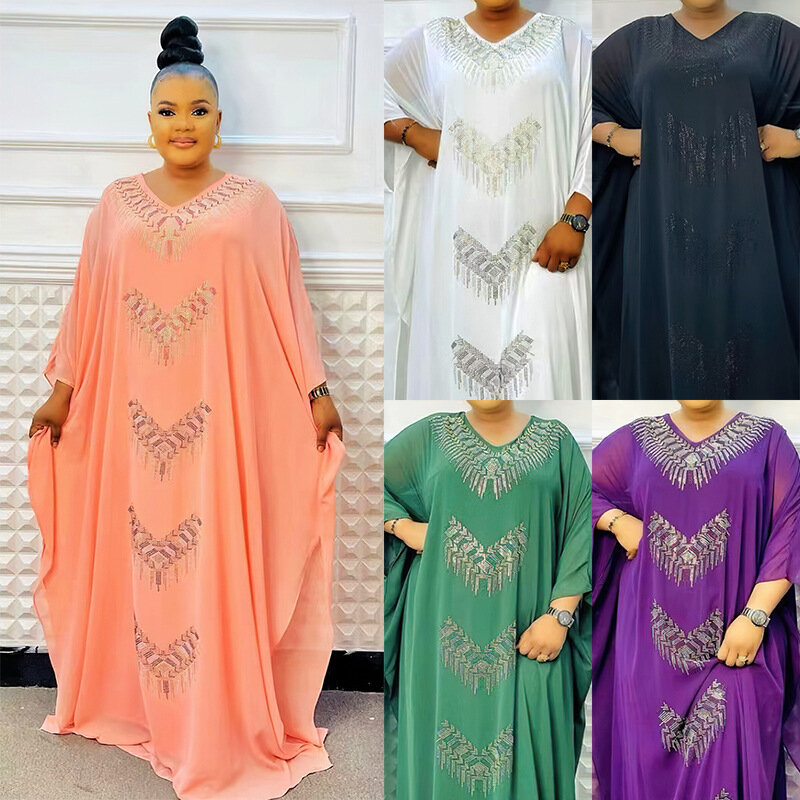 女性のためのアフリカのドレス,2023袖,Vネック,ポリエステル,大きいサイズ,パーティードレス,マキシ,アフリカの服,秋