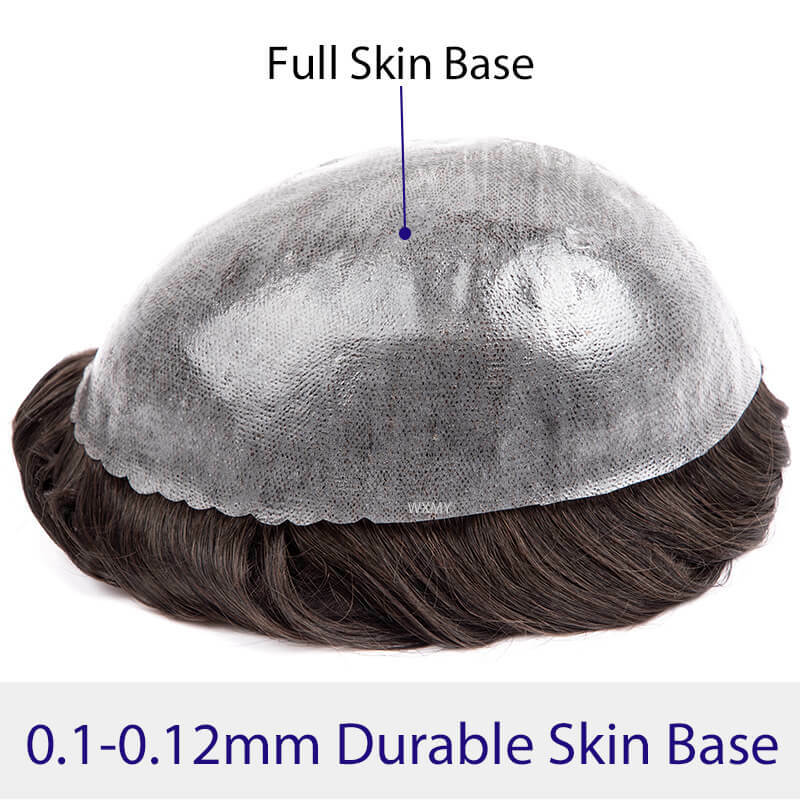 풀 스킨 Toupee 남성 가발, 미세 피부, 남성 모발 보형물, 내구성 있는 인도 내츄럴 인모, 모세관 시스템, 0.1-0.12mm