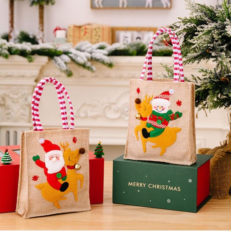 Cute Large Antler Snowman Candy Bag Felt Tote Bag Female Handbag Christmas Style Bag Cartoon Storage Basket