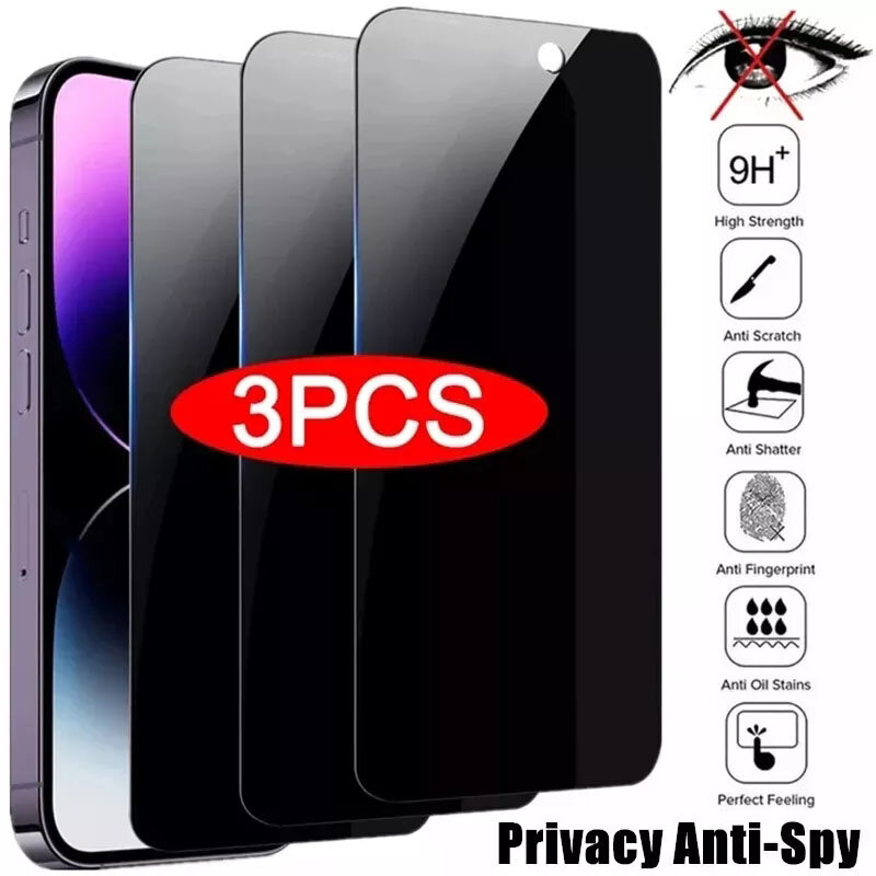 Protector de pantalla de privacidad para iPhone 14 PRO MAX, vidrio templado antiespía para iPhone 13, 12, 11, XS Max, XR, 7, 8 Plus, SE 2022, 3 unidades