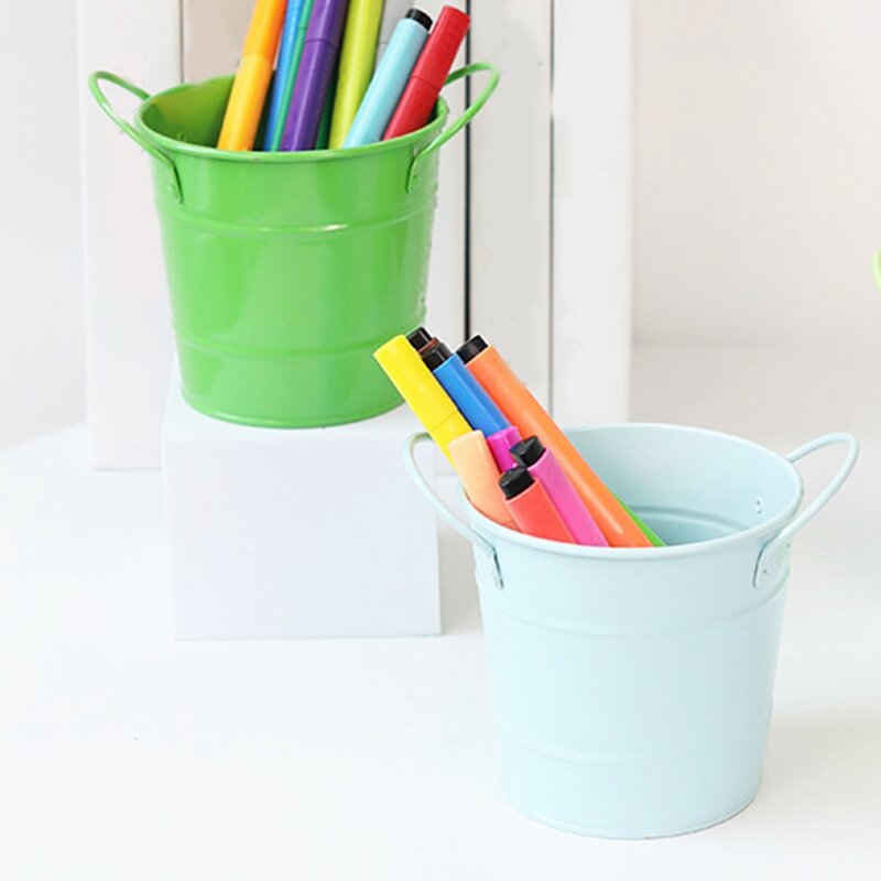 Pequenos baldes de metal com alça, caneta titular, lápis redondo titular, sala de aula artesanato, favores do partido para crianças
