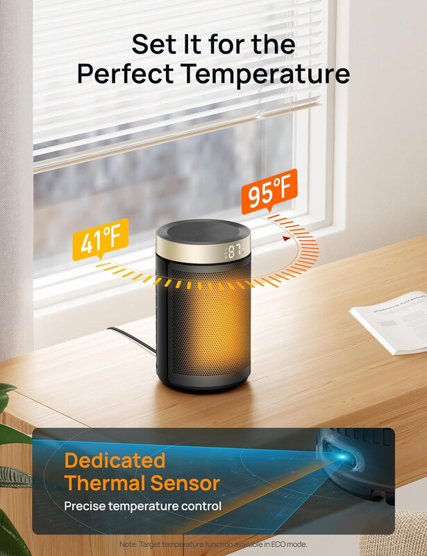 Space Heater, Portable Electric Heaters for Indoor Use with Thermostat, Digital Display, 1-12H Timer, Eco Mode and Fan Mode