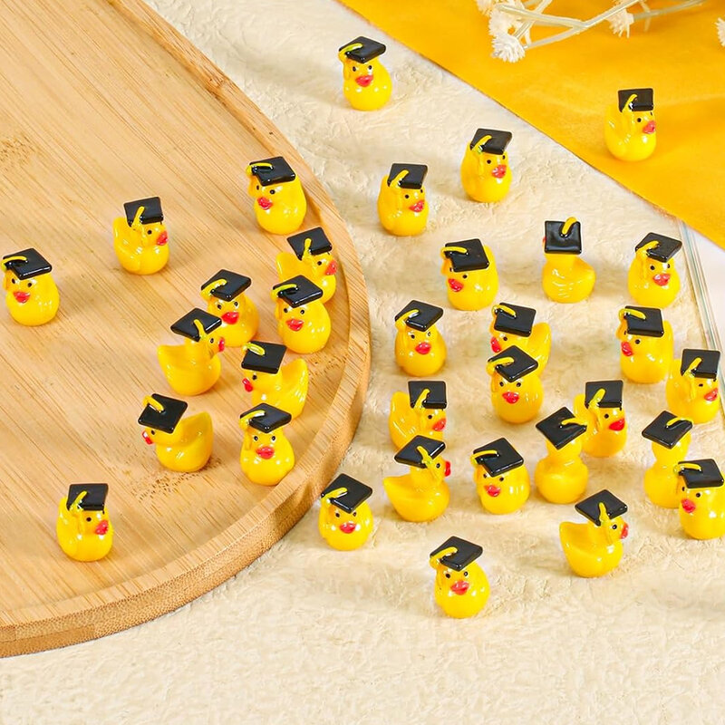 3/6pcs Mini Resin Ducks with Black Graduation Hat Miniatures, Cute Fairy Garden Ornament, Home Indoor Desk DIY Craft Decoration