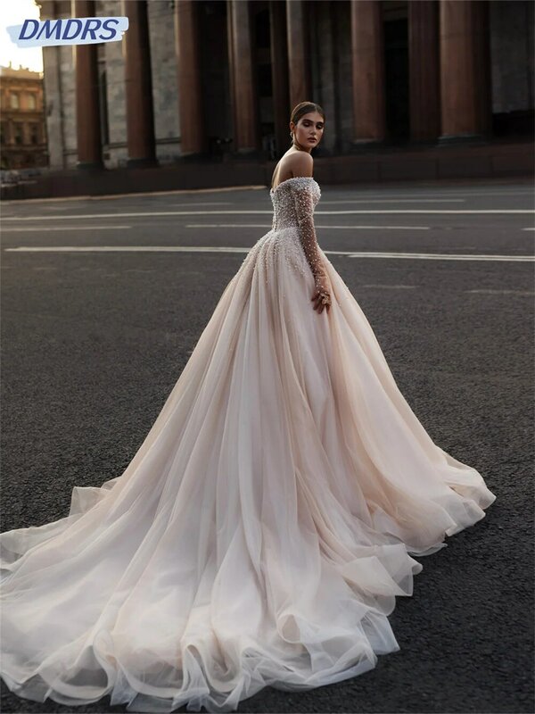 魅力的なショルダードレス,空中ブランコカットのウェディングドレス,地面の長さ,2024