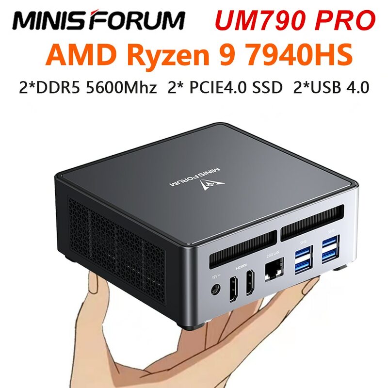 MINISFORUM UM890 UM880 Pro Gaming Mini PC AMD Ryzen 9 8945HS 7940HS R7 8845HS 2*DDR5 Cold Wave 2*PCIE4.0 WiFi 6E Mini Computer