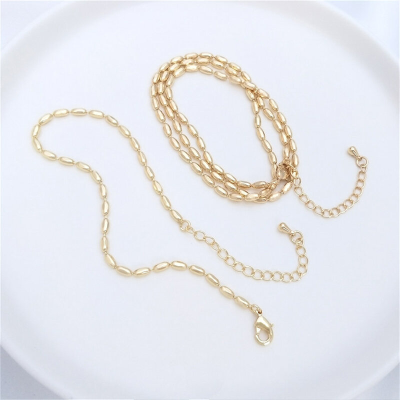 14K Gold-filled Rice Bead Necklace, Clavicle Chain, Neck Chain, Bead Chain Bracelet, DIY Handmade Jewelry, Pendant with Chain