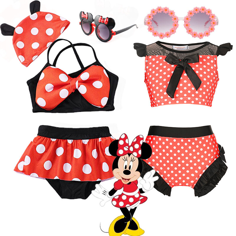 Minnie Princess Bikini Set para crianças, maiô para crianças, roupas de banho para meninas, saia ao ar livre, maiô casual, 2021