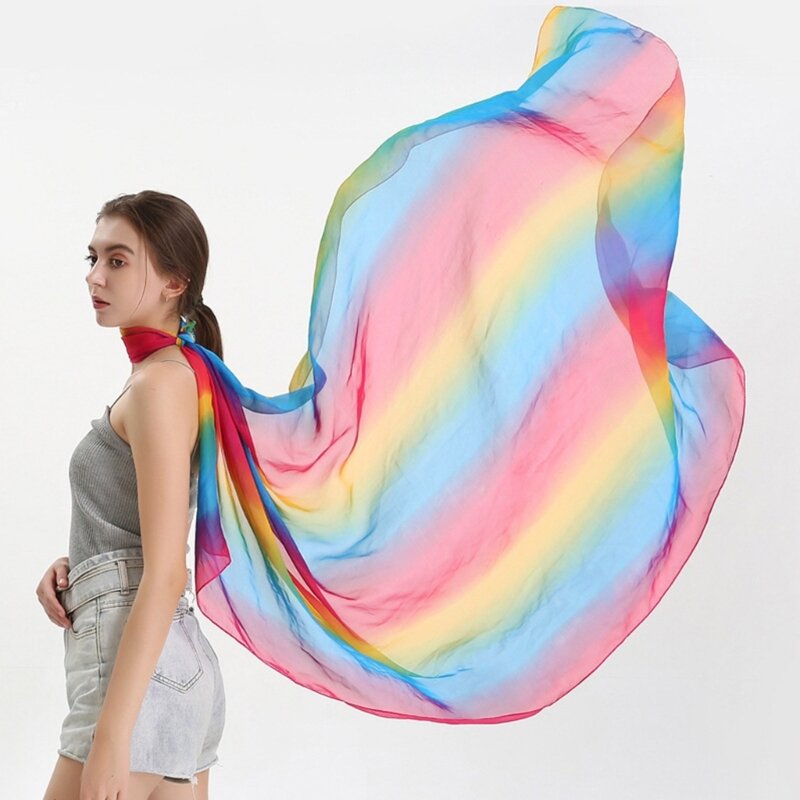New Woman Rainbow Color Lightweight Scarfs Large Scarf Sun-proof for Summer