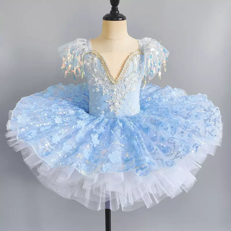 Robe Tutu de Ballet Rose à Fleurs Pailletées pour Fille, Vêtement de brevModerne, Princesse