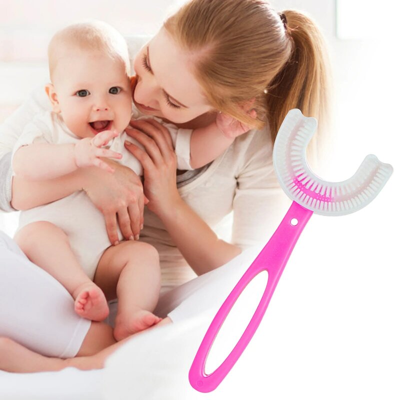 Cepillo de dientes en forma de U para niños pequeños, cabeza de cepillo de silicona suave de grado alimenticio, 360 de limpieza de dientes bucales