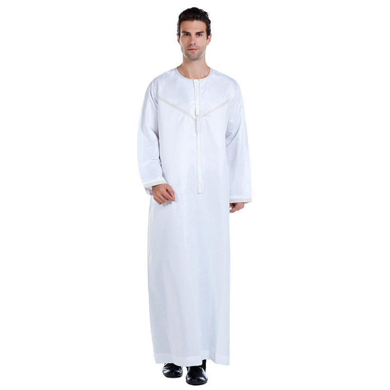 Pakaian Muslim Timur Tengah pria 2023 kaos kerah bulat lengan panjang warna polos untuk pria sederhana Jubba longgar pria untuk Arab Saudi