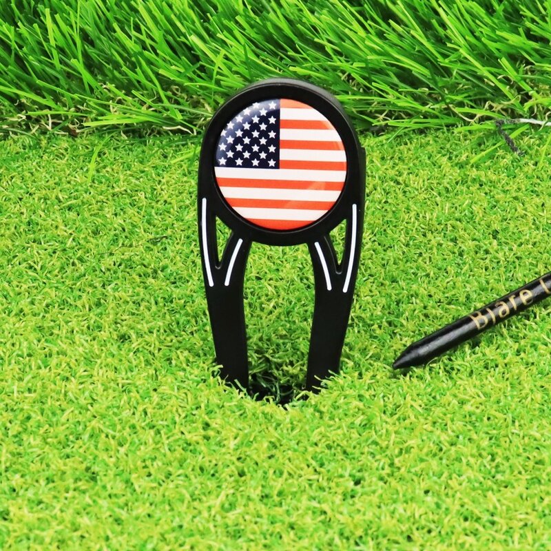 Magnetyczny zielony widelec golfowy znacznik pozycji piłki golfowej przenośny wielofunkcyjny widelec 4 w 1 ze stopu cynku piłka golfowa widelec do butelek
