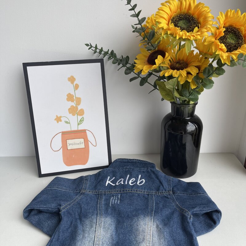 Jaqueta jeans bordada com nome personalizado para o bebê, jaqueta jeans, presente do bebê