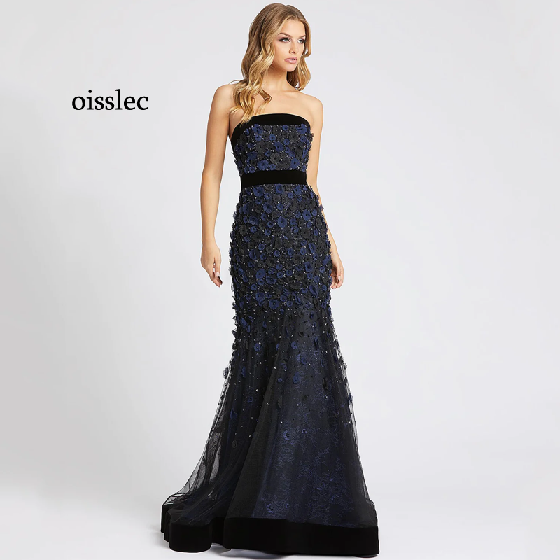 Oisslec Evening Dress Beading Prom Dress Floral Appliques Fromal Dress Ruffles Celebrity Dresses Gorgeous Party Gown Customize