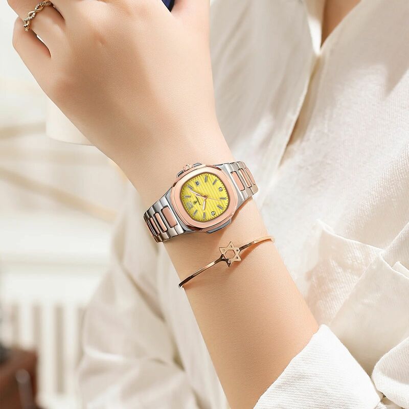 POEDAGAR jam tangan kuarsa untuk wanita, arloji mewah kotak bercahaya tahan air dengan fitur tanggal + kotak