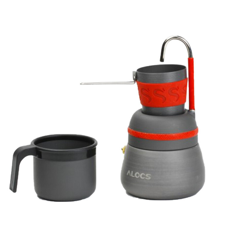 Estufa de café de aleación de aluminio ALOCS CW-EM01, juego de olla de café para el hogar al aire libre, Mocha, sifón, autoconducción, senderismo, elaboración de café al aire libre