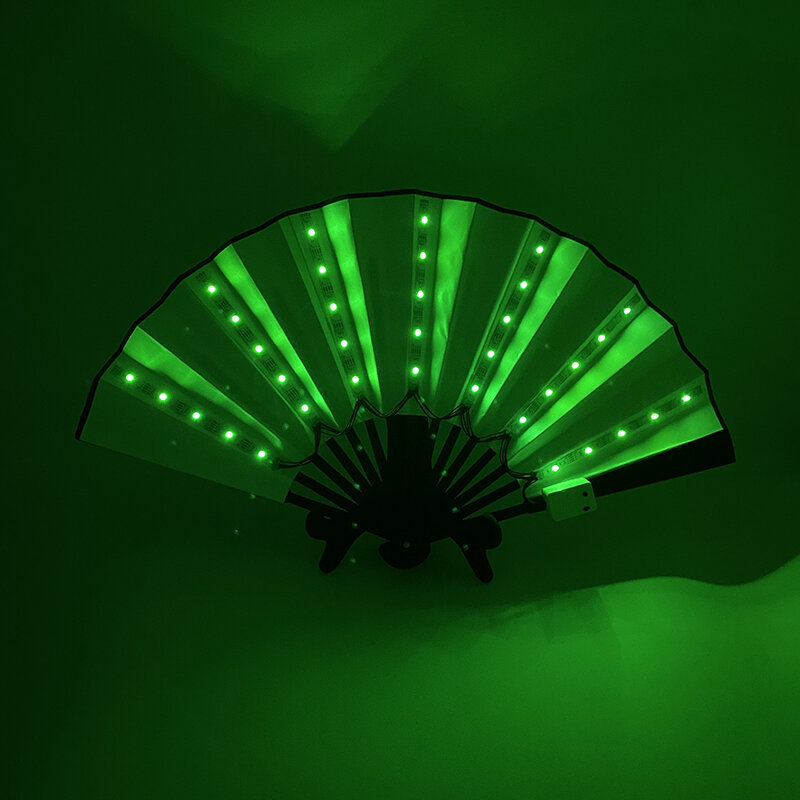 Ventilador LED luminoso recargable de 5V, ventilador plegable brillante de tela LED de colores, se ilumina para boda, Bar nocturno, accesorios