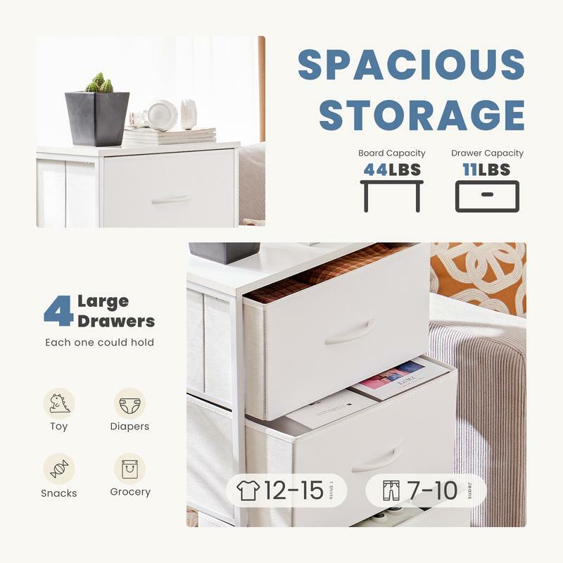 *for Bedroom, Storage Drawers, Skinny Fabric Storage Tower with 4 Drawers, Tower Organizer Unit, Chest of Drawers with Wooden