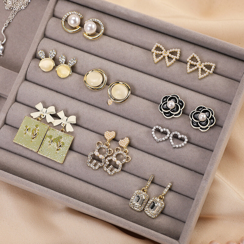 1PC Handmade DIY Jewelry Box Drawer Storage Organizer Gray Soft Velvet Jewellery Earring Necklace Pendant Bracelet Tray