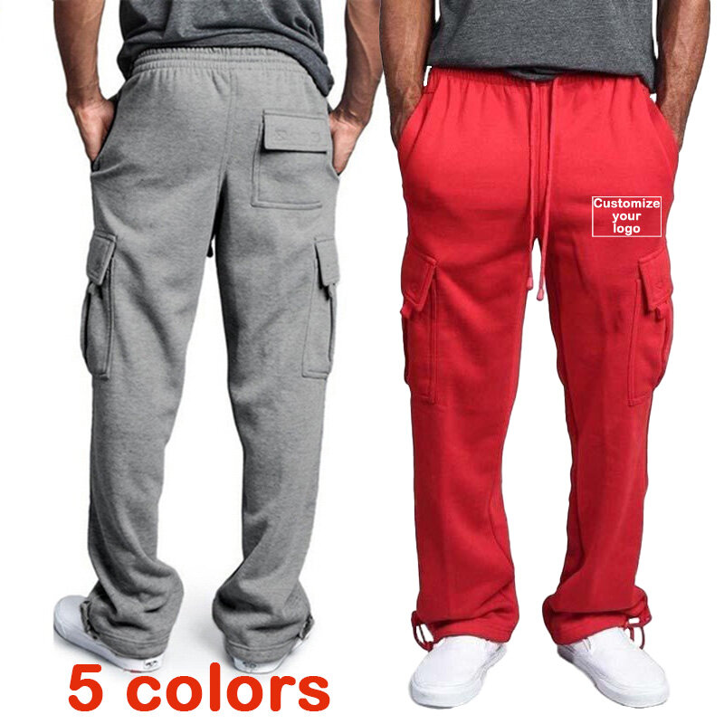 Pantaloni da lavoro casual larghi da uomo classici personalizza il tuo logo pantaloni sportivi multi tasca con coulisse alla moda