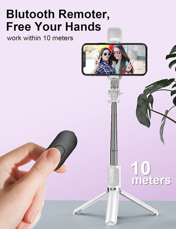 Palo de Selfie inalámbrico con Bluetooth, trípode portátil plegable con luz de relleno, obturador, Control remoto para teléfono inteligente Android y iPhone