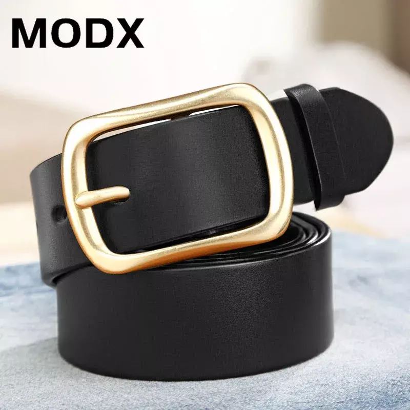 MODX-Cinturón de cuero genuino de vaca para hombre, correa de cuero de vaca, hebilla automática, cinturón de hebilla de aleación, alta calidad