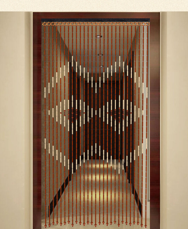 Cortina de cuentas con diseño de cuerda hecha a mano, cortina de puerta con flecos densos, Onda de madera de bambú, cuerda de partición antimosquitos, decoración del hogar