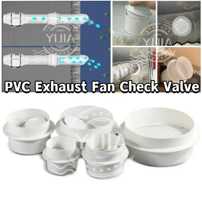 PVC Exhaust Fan Check Valve, Draft Blocker, Damper, Ventilação Grill, Draught Back Shutter para duto inline, Home Pipe Fittings