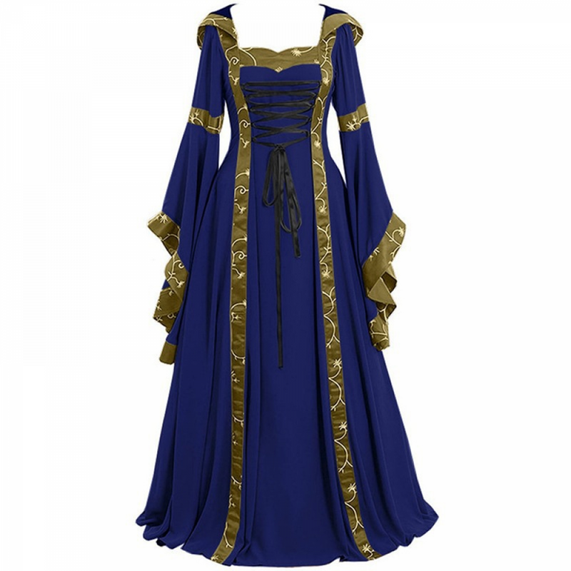 Women's Gothic Victorian Witch Vampire Dress Medieval Renaissance Dress Trumpet Sleeves Halloween Carnival Demon Suit