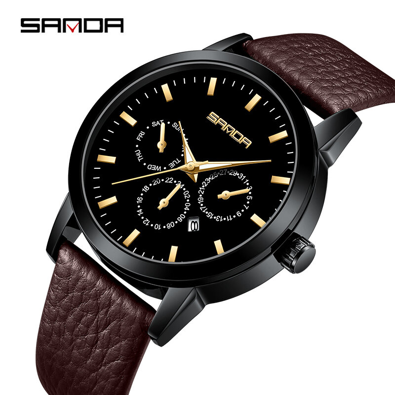 Fashion Sanda Sports Six-pin With Calendar Waterproof Business Leather And Mesh Men's Montre Homme Date Clock Stop Wrist Watches