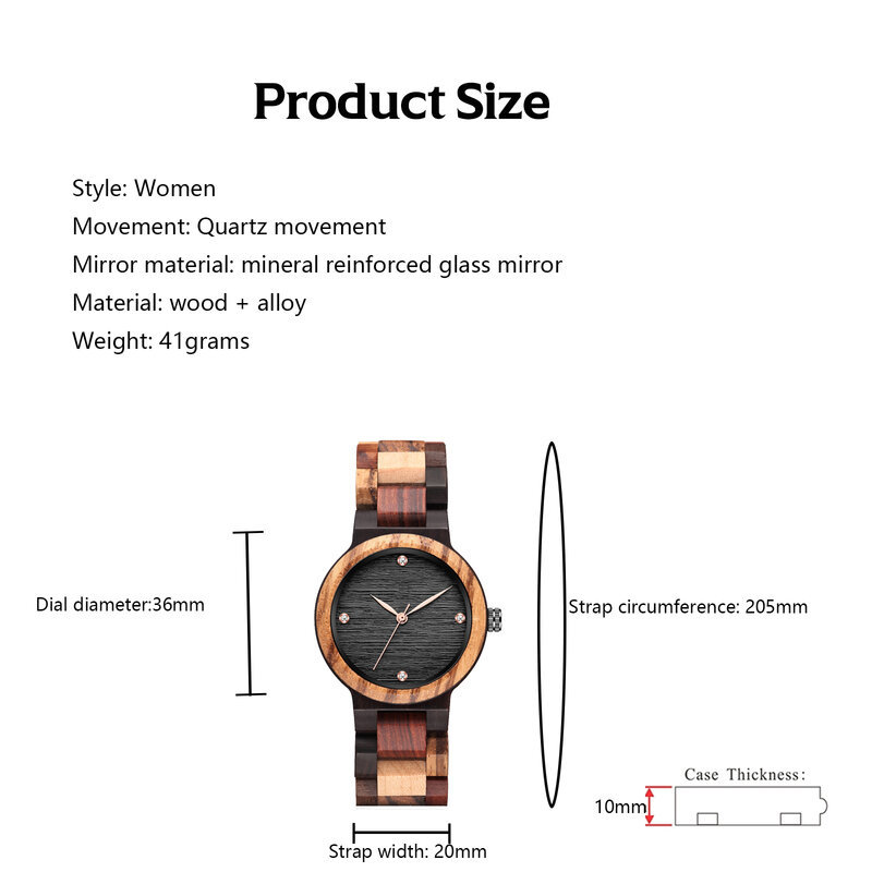Relógio de pulso de quartzo de madeira feminino, diamante simples incrustado, relógio analógico multifunções, melhor presente para mulheres, aniversário
