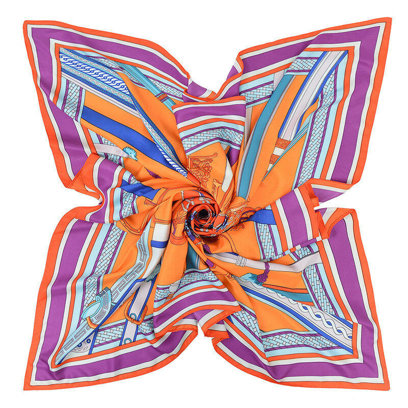 Женский квадратный шелковый шарф, широкая Бандана с принтом, 130 см