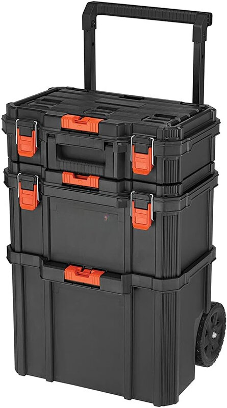 Toolbox, sistem penyimpanan Stackable-3 Set (kecil, kotak peralatan dalam, dan Tote penggulung), kotak peralatan