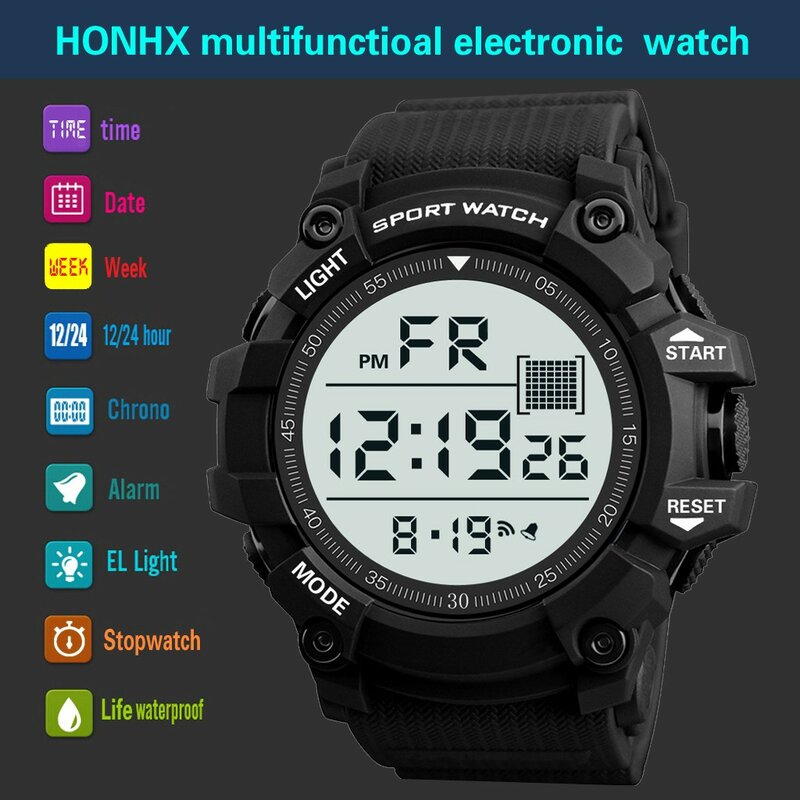 Fashion Waterproof Men'S Boy Lcd Digital Stopwatch Date Rubber Sport Wrist Watch 	 Men'S Watches Electronic Watches 2024