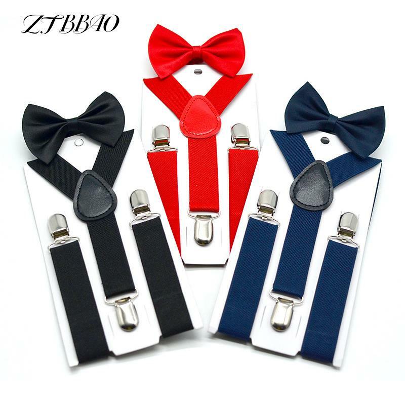 1Set Elastic Soild Color Children Belt Bowtie Set Boys Girls Suspenders Clip-on Y-Back Braces Bow Tie Kids Adjustable