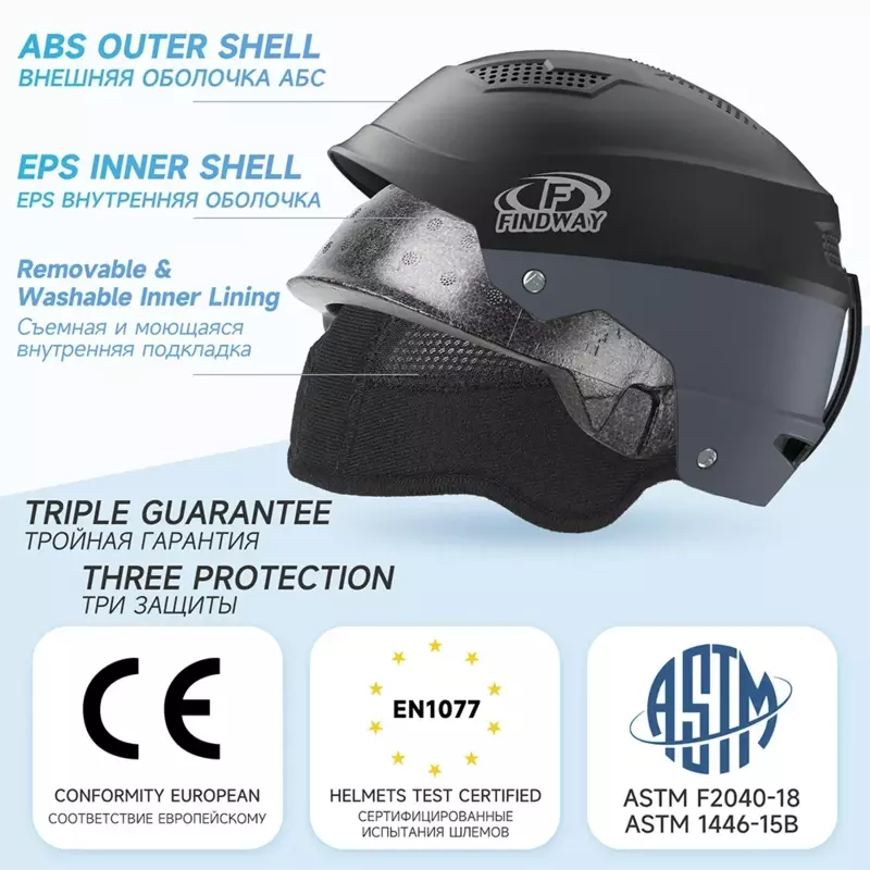 Findway 전문 스키 헬멧, 일체형 성형, 고품질 통기성 스노보드 헬멧, 사이클링 및 스케이트 스키 따뜻한 장비