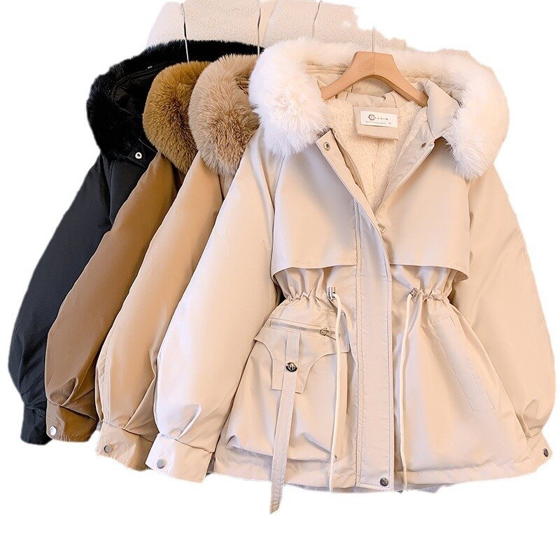 Jaqueta puffer com gola de pele para mulheres, jaqueta Parker, casaco quente, roupas de inverno, moda