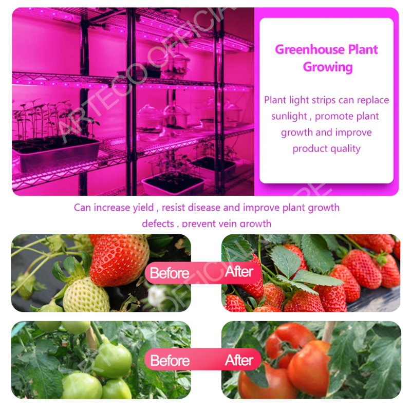 Arteco LED 풀 스펙트럼 식물 램프, USB 성장 조명, 유연한 LED 성장 조명, 식물 램프, 꽃 모종 수경 조명, 1-5m