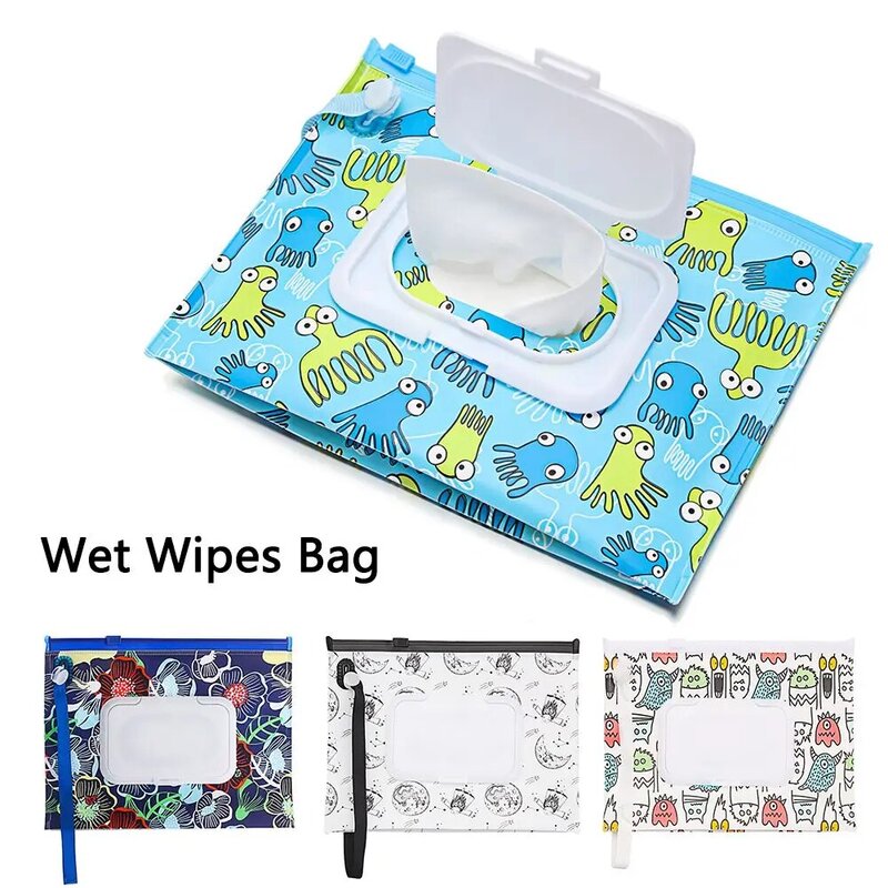 Saco de lenços umedecidos com alça instantânea, fácil de transportar, tampa flip portátil, bolsa cosmética, caixa de tecido, acessórios para bebês