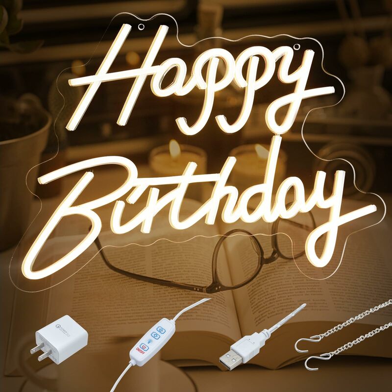 アダプター付きの誕生日のネオンサイン、USB 9モードの調光器、パーティー用の背景記号、壁の装飾用のLEDネオンサイン