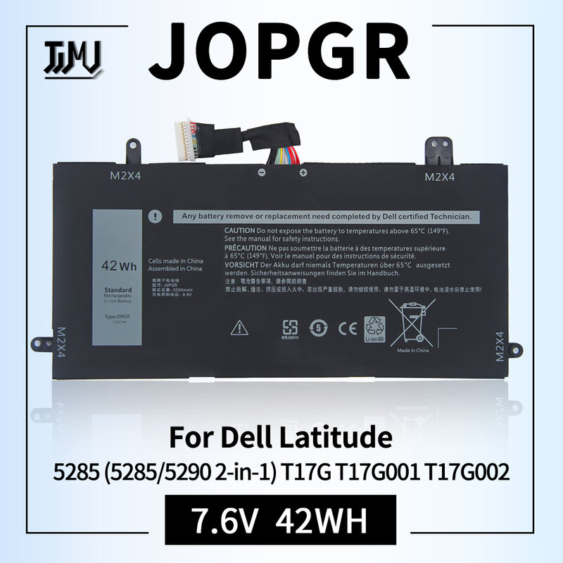 การเปลี่ยนแบตเตอรี่แล็ปท็อป J0PGR สำหรับ Dell Latitude 12 5285 5290 2-in-1 T17G 0J0PGR jopgr 1WND8 X16TW 0X16TW 7.6V42Wh4Cell 0FTH6F