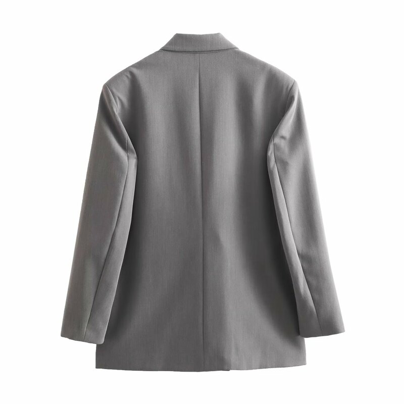 TRAF-Blazer de peito duplo feminino, blazer cinza grande, blazer longo feminino, jaqueta de escritório masculina, inverno, 2022