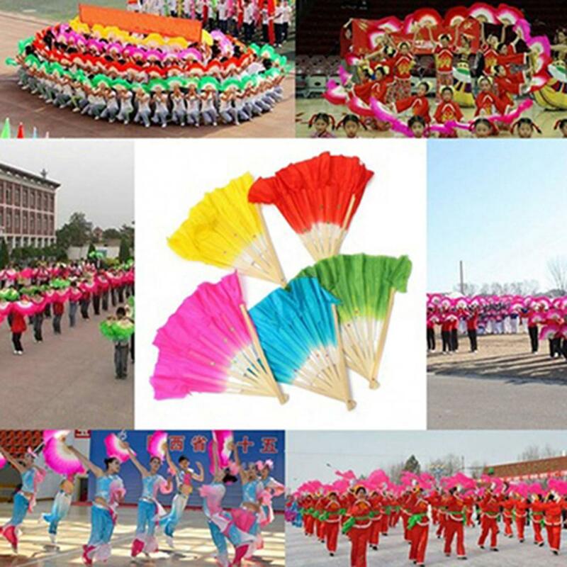 Yangko-中国のダンスファン,竹繊維,両面,シルク,アート,ベリーダンス,グラデーションヨガのためのダンスファン