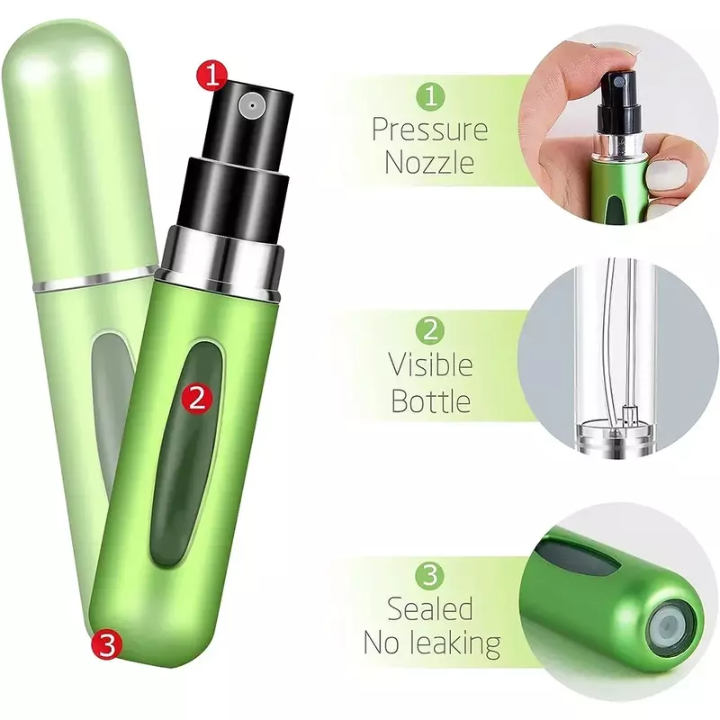 Mini Bottom Filling Pump Perfume, Garrafa de spray recarregável, Recipiente Atomizador Vazio, Dispensando Viagem Portátil, 5ml, 10Pcs