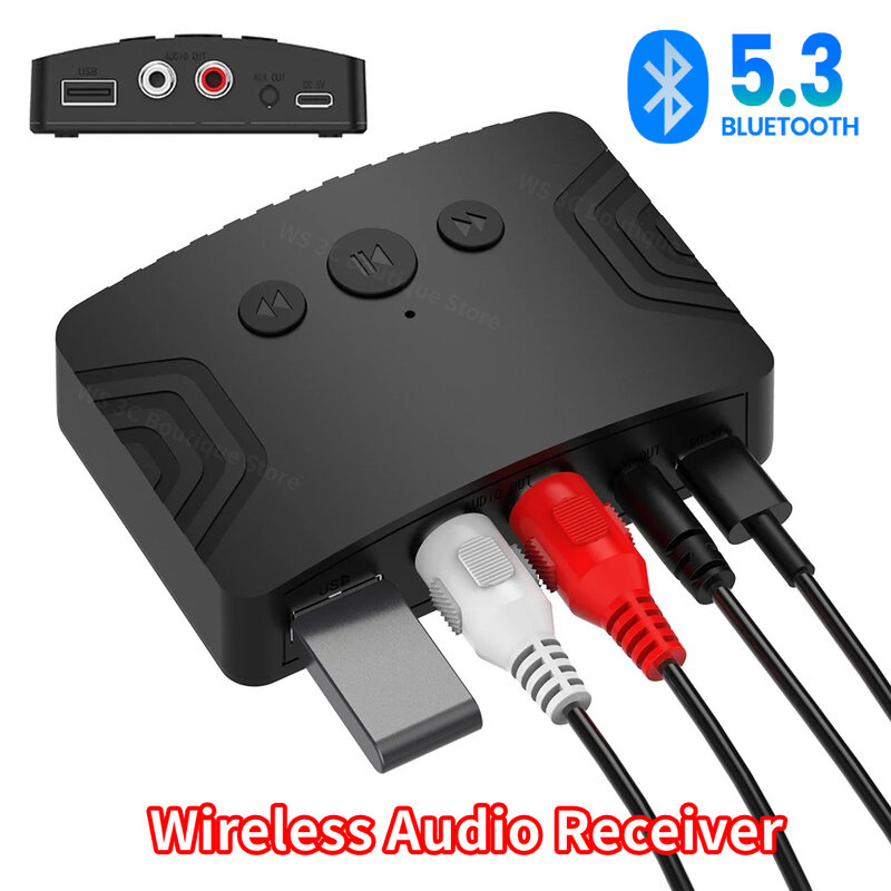 Penerima Audio Bluetooth 5.3, Adaptor Audio nirkabel musik Stereo USB u-disk AUX RCA 3.5mm untuk PC TV Mobil, Kit Amplifier Speaker